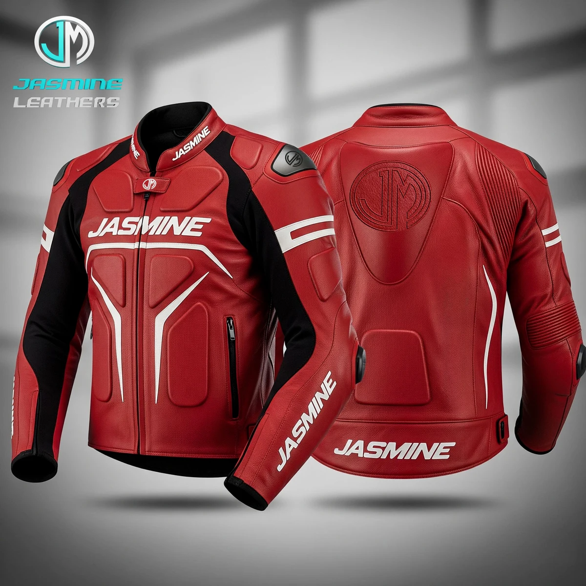 Jasmine Leathers Ruby Racing Leather Jacket — front and back