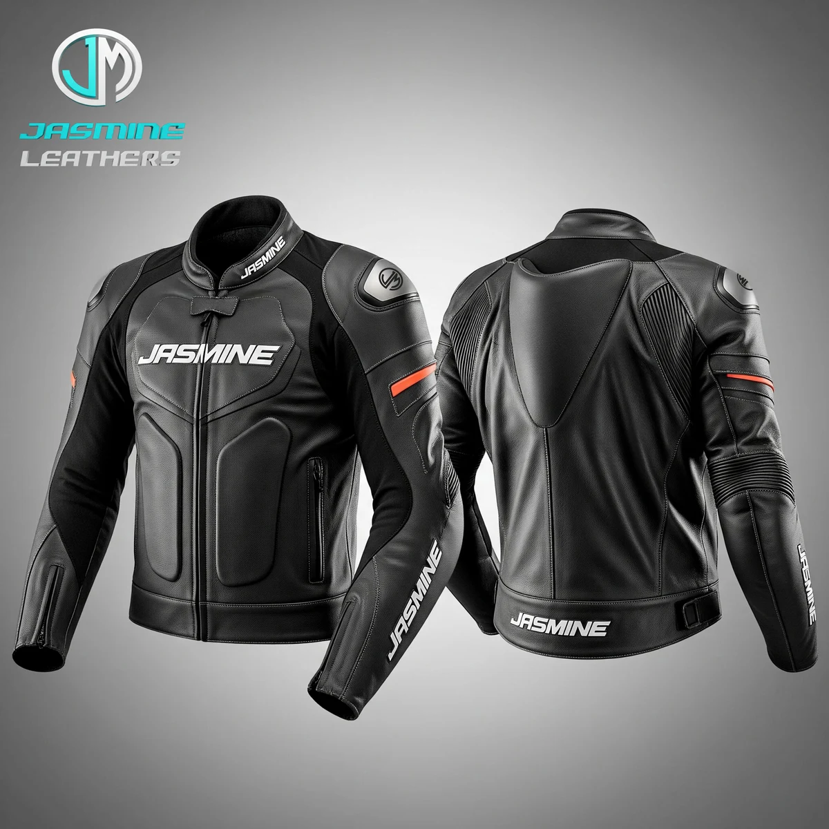 Jasmine Leathers Onyx Racing Leather Jacket — front and back