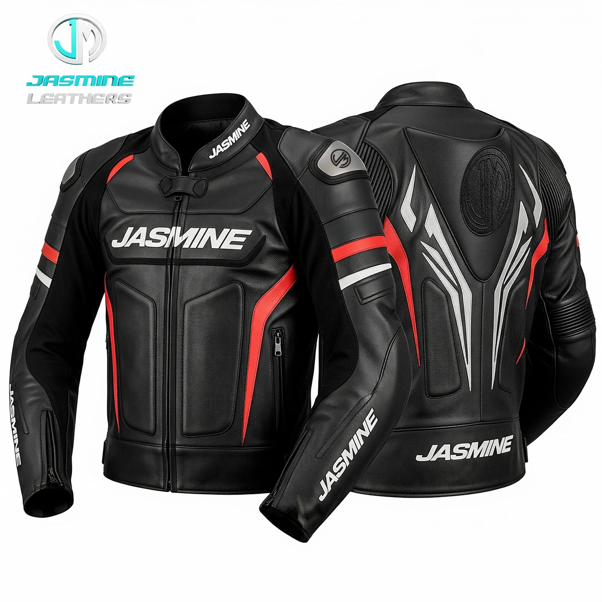 Jasmine Leathers Raptor Racing Leather Jacket — front and back