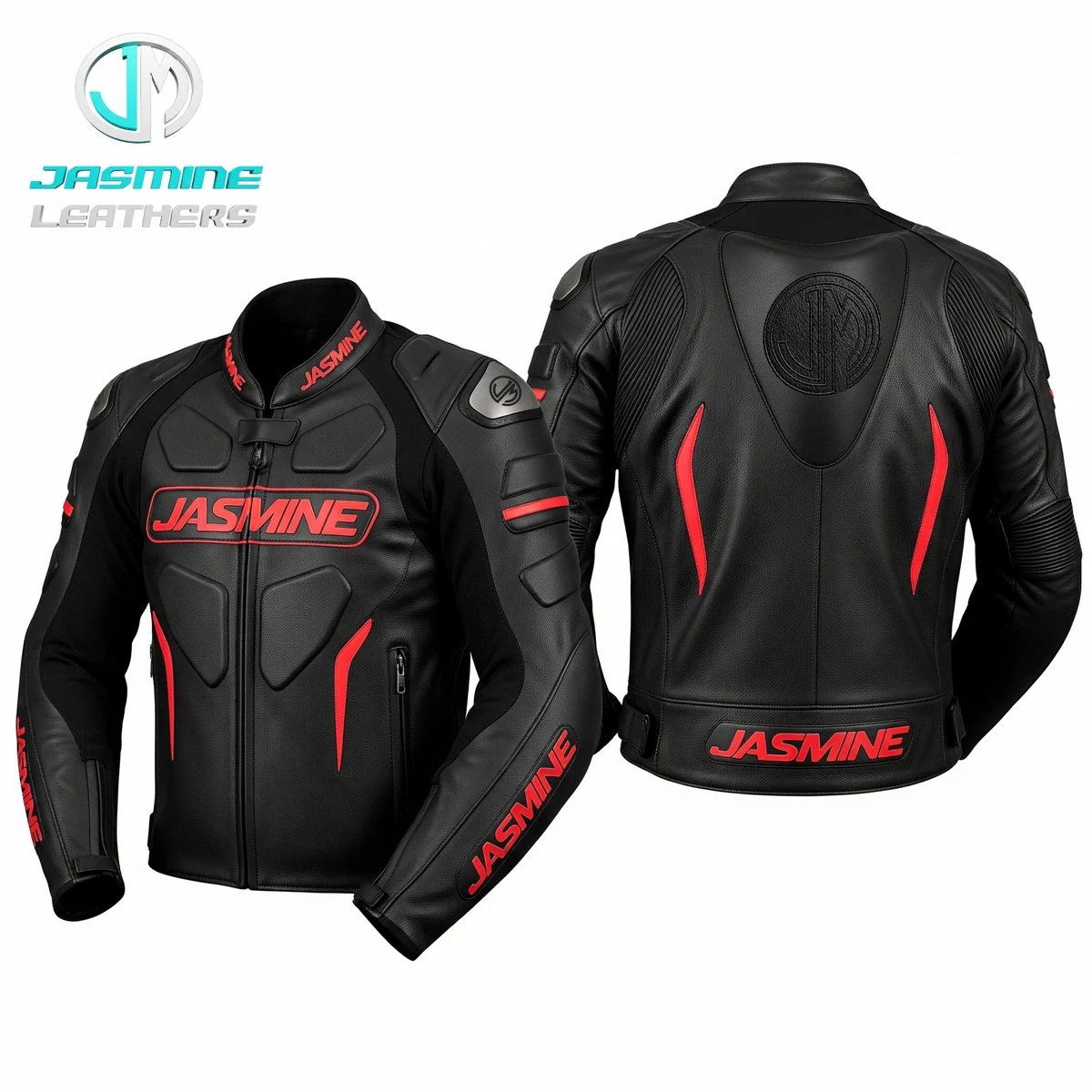 Jasmine Leathers Nightfire Racing Leather Jacket — front and back