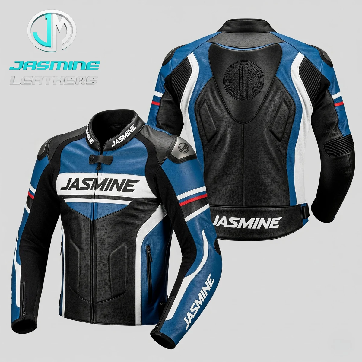 Jasmine Leathers Atlantic Racing Leather Jacket — front and back