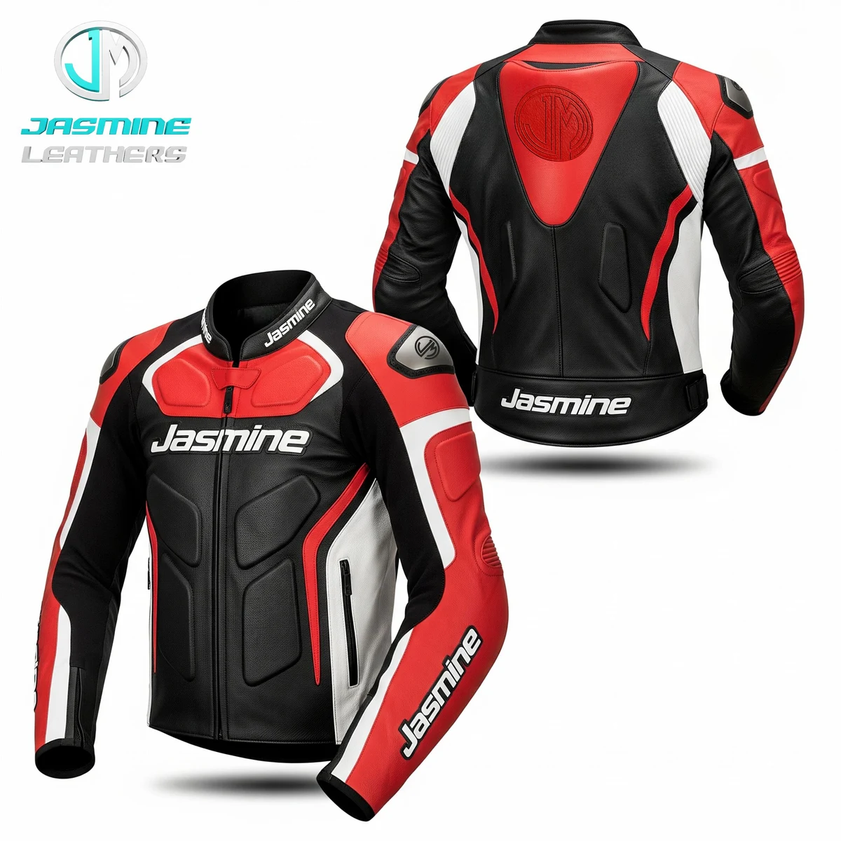 Jasmine Leathers Firestorm Racing Leather Jacket — front and back