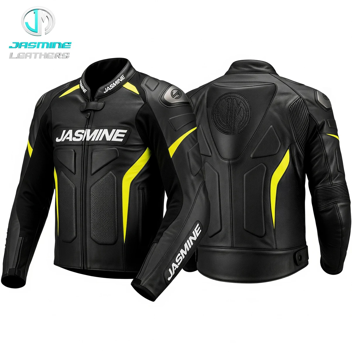 Jasmine Leathers Volt Racing Leather Jacket — front and back