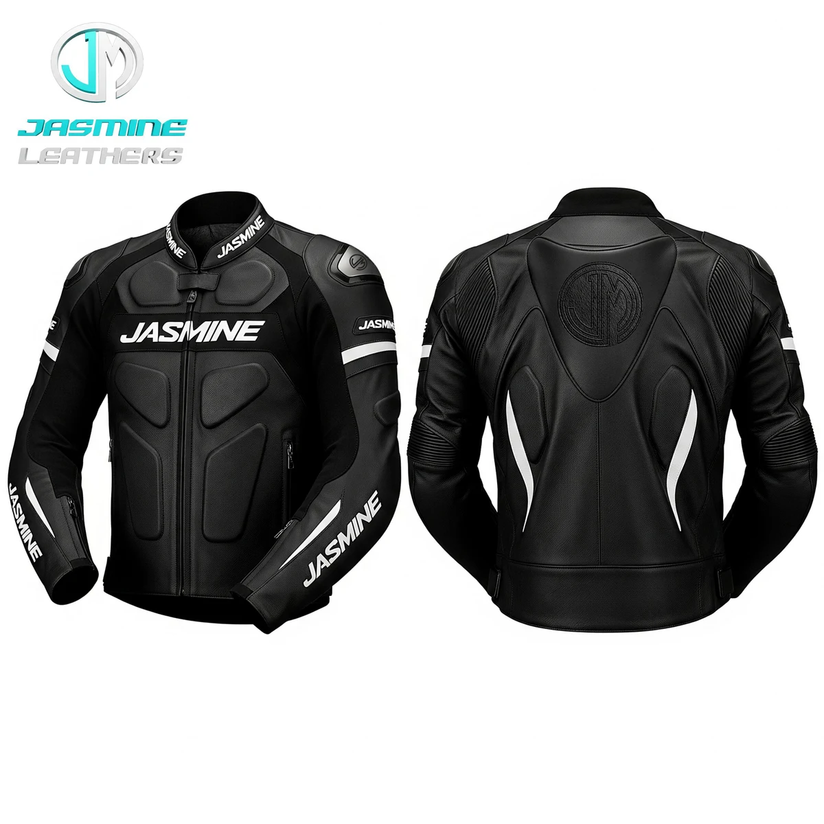 Jasmine Leathers Phantom Racing Leather Jacket — front and back
