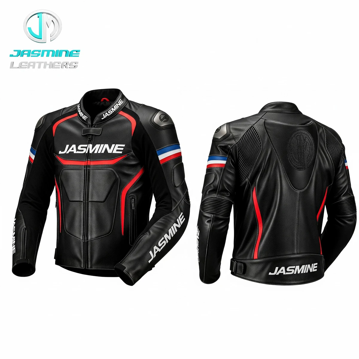 Jasmine Leathers Night Circuit Racing Leather Jacket — front and back