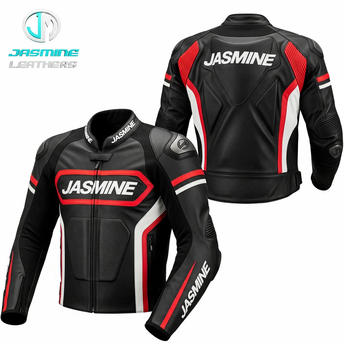 Jasmine Leathers Red Vector Racing Leather Jacket — front and back