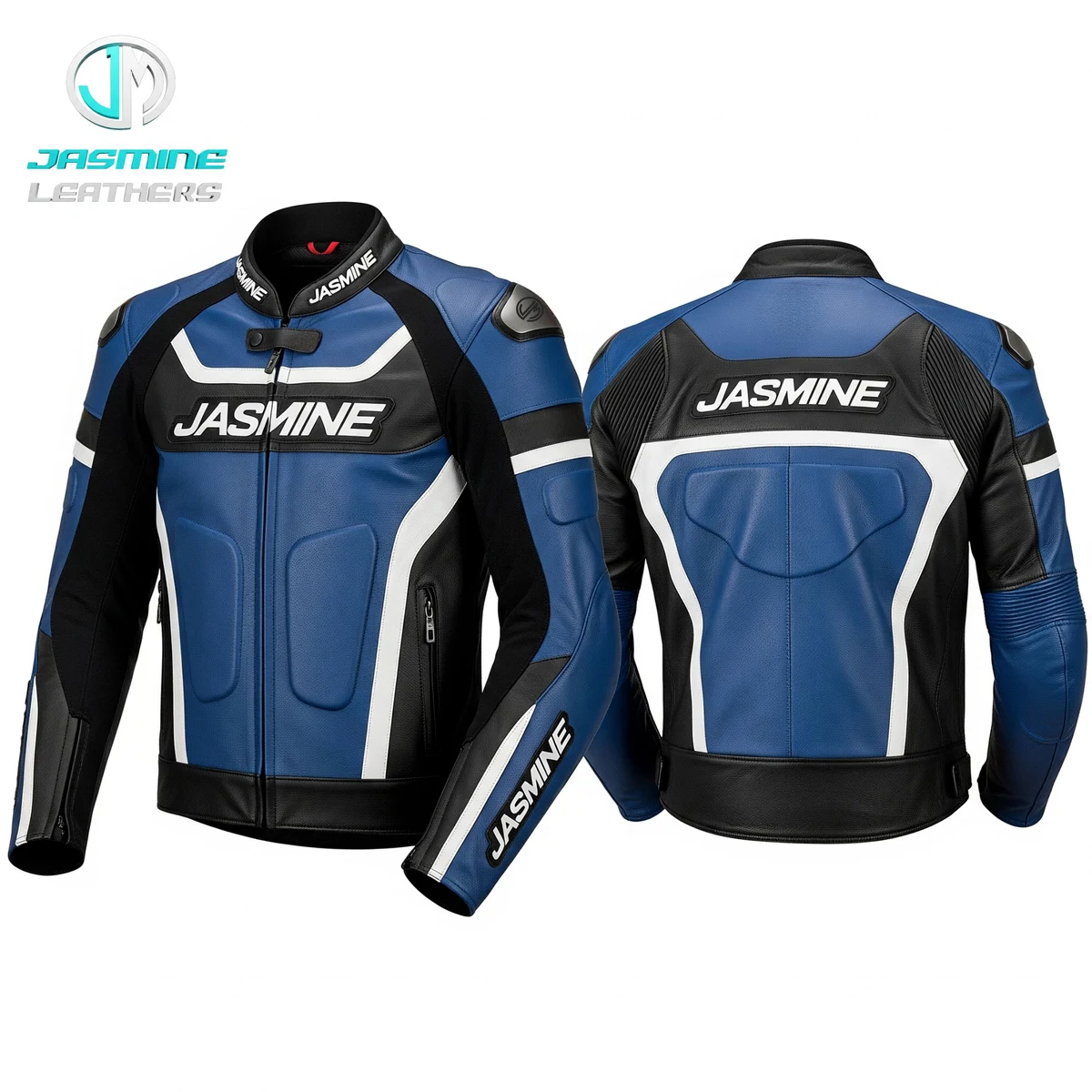 Jasmine Leathers Ocean Racing Leather Jacket — front and back
