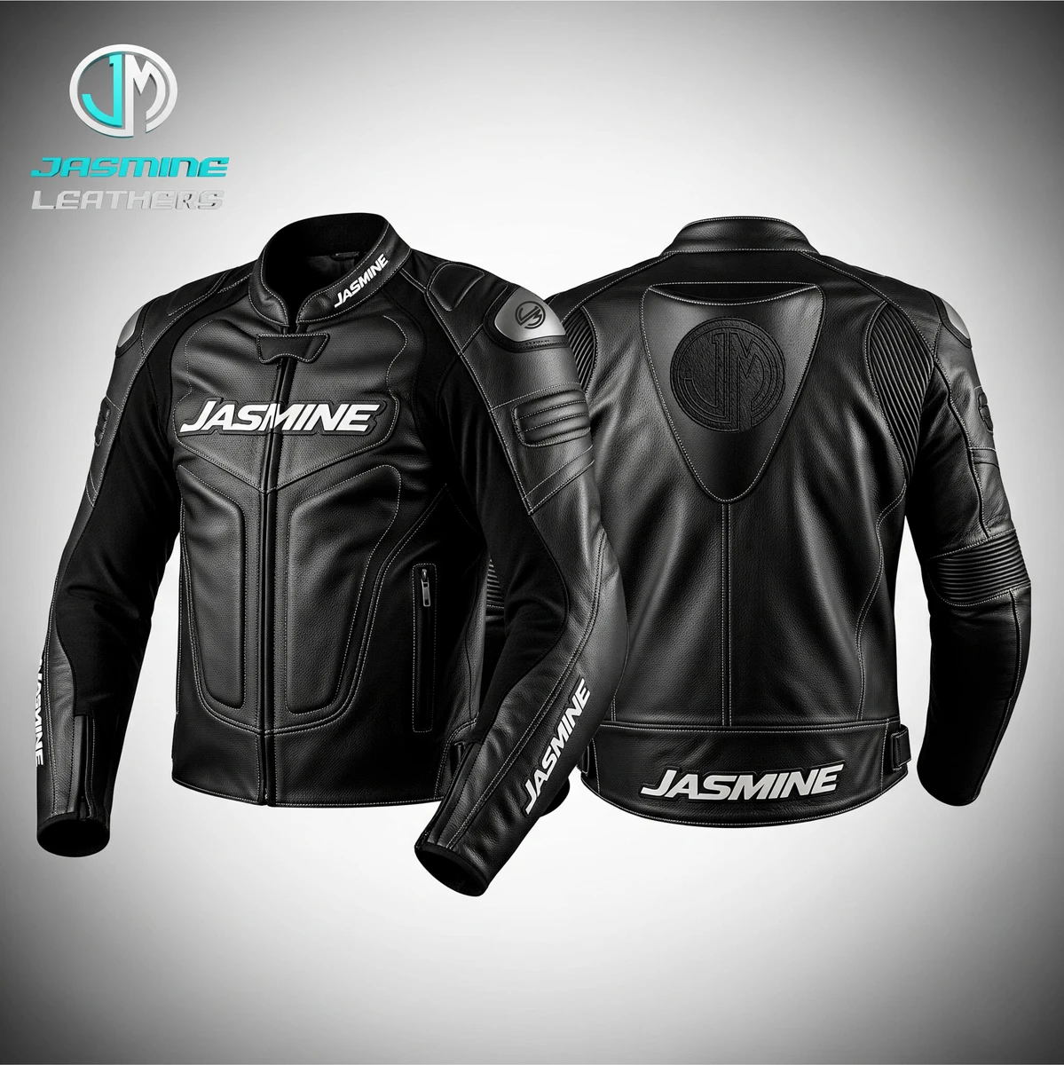 Jasmine Leathers Obsidian Racing Leather Jacket — front and back