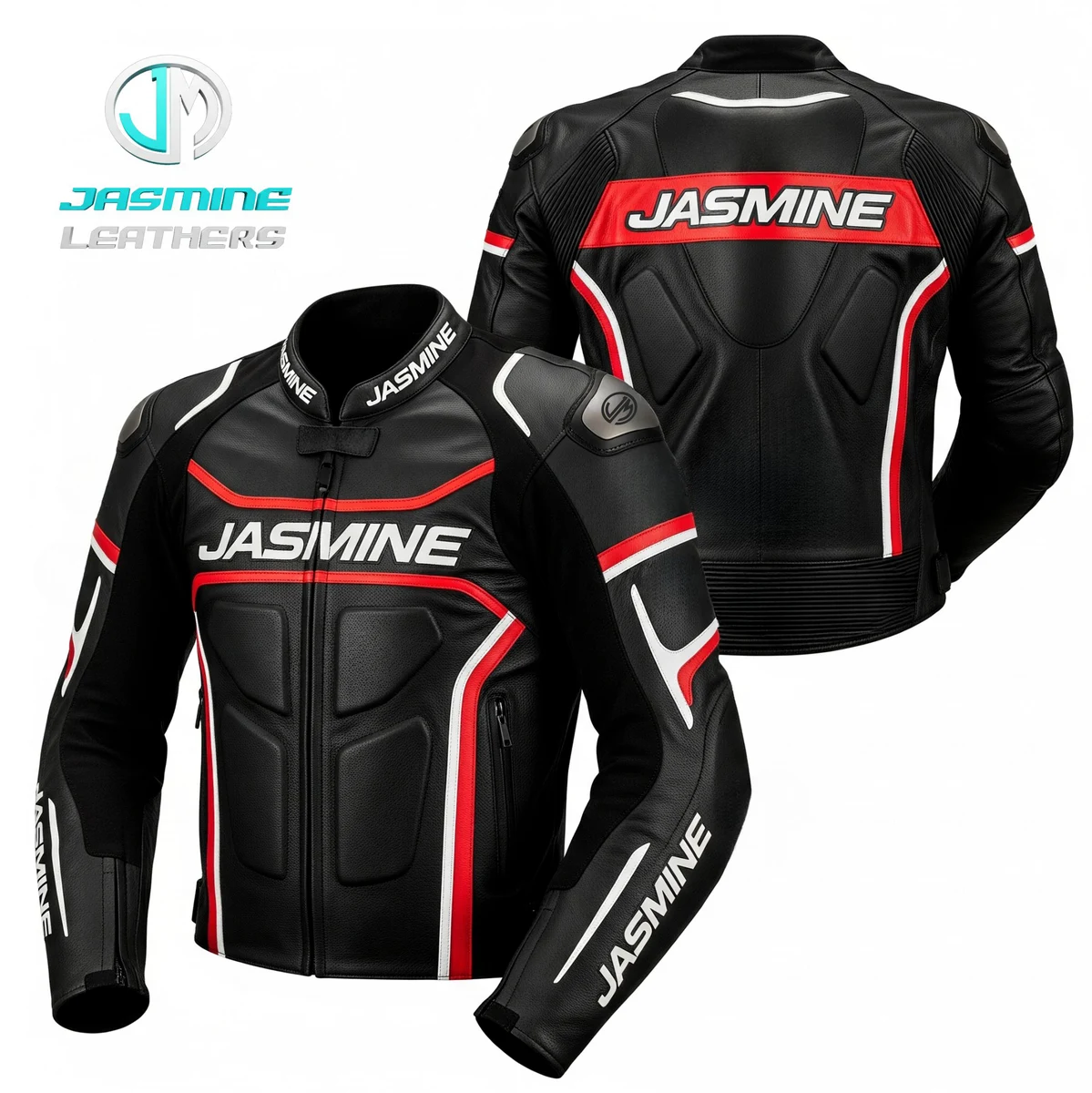 Jasmine Leathers Afterburner Racing Leather Jacket — front and back