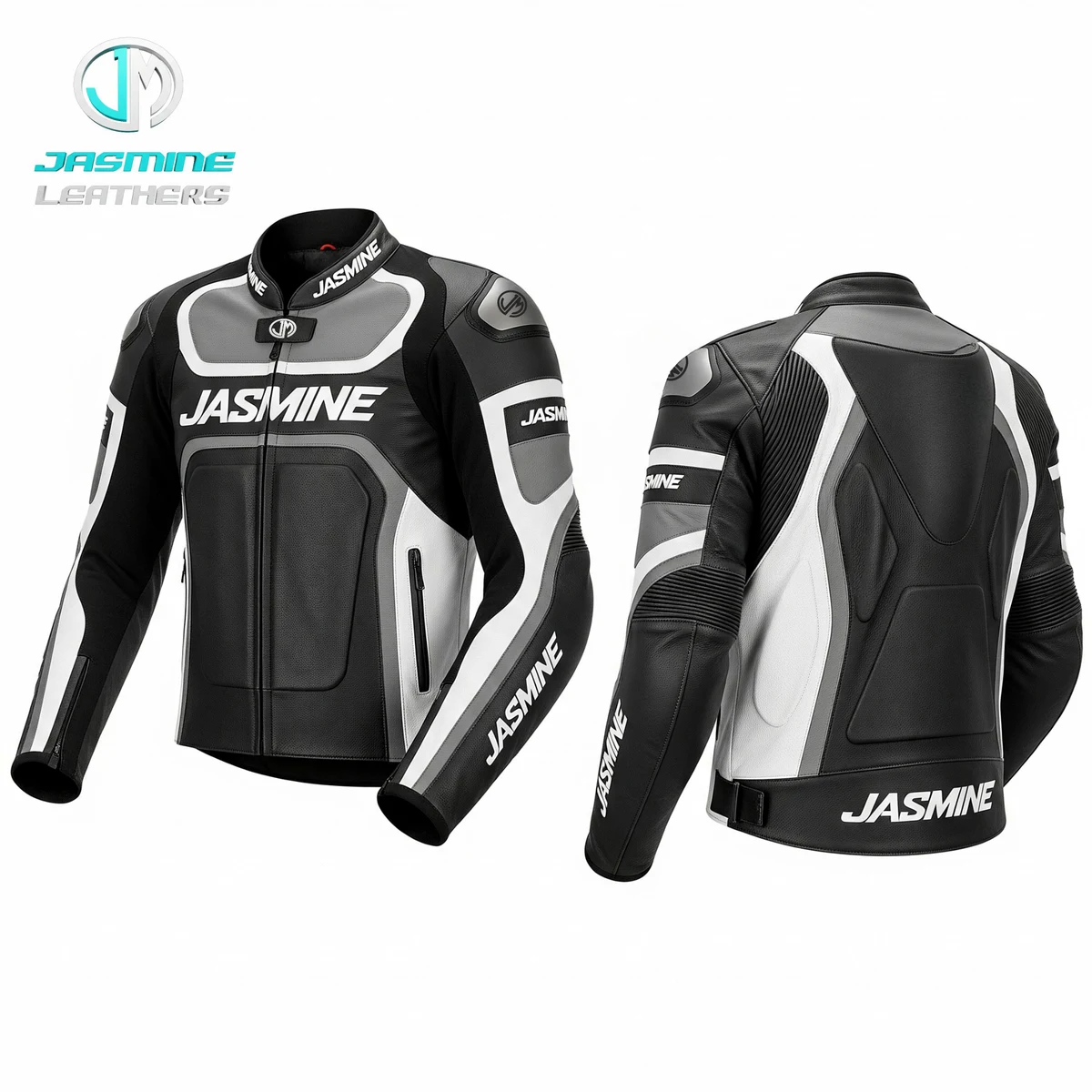 Jasmine Leathers Arctic Racing Leather Jacket — front and back