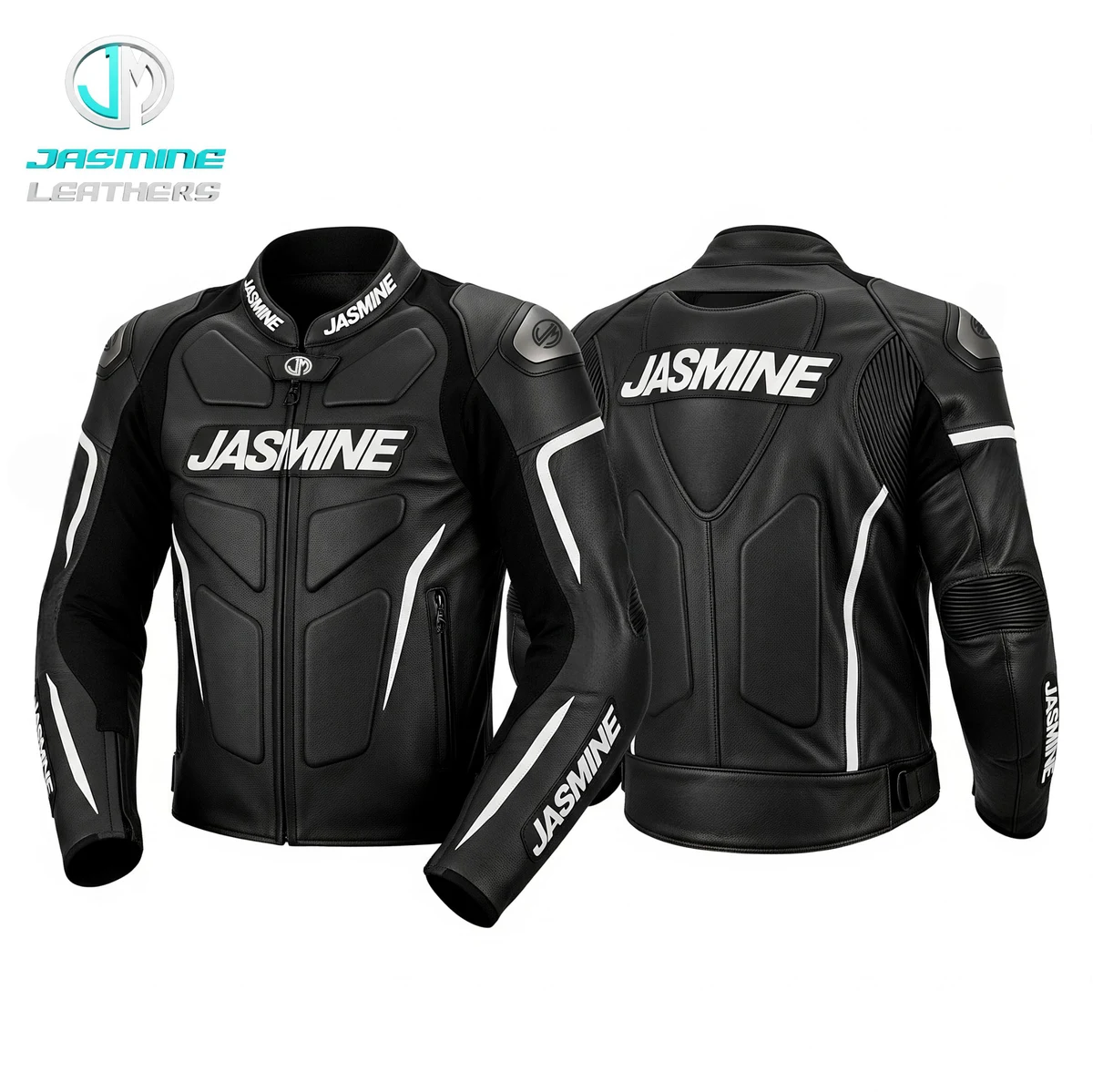 Jasmine Leathers Carbon Racing Leather Jacket — front and back