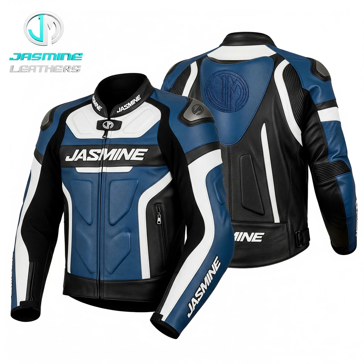 Jasmine Leathers Horizon Racing Leather Jacket — front and back