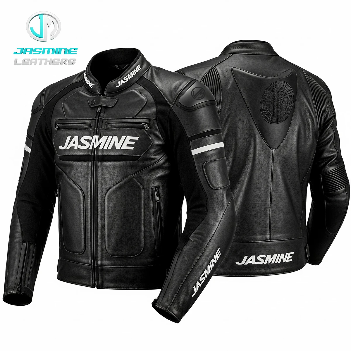 Jasmine Leathers Nightfall Racing Leather Jacket — front and back