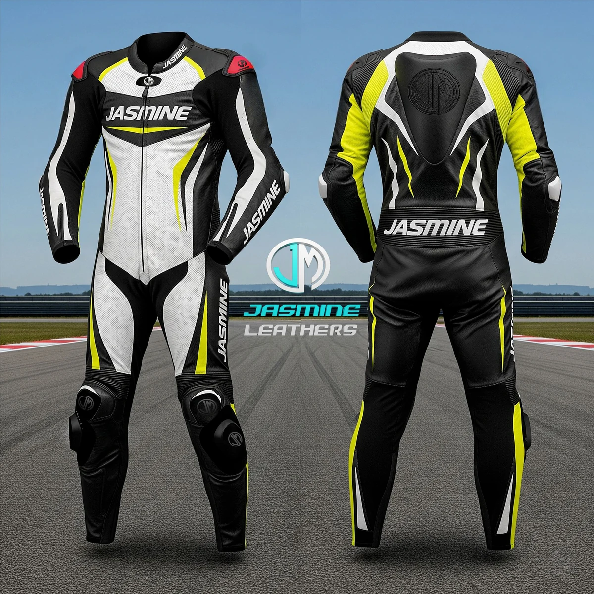 Jasmine Leathers Volt Edge Racing Leather Suit — front and back