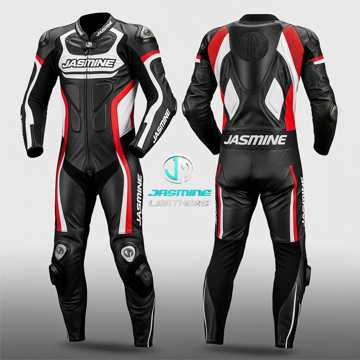 Jasmine Leathers Redline Racing Leather Suit — front and back