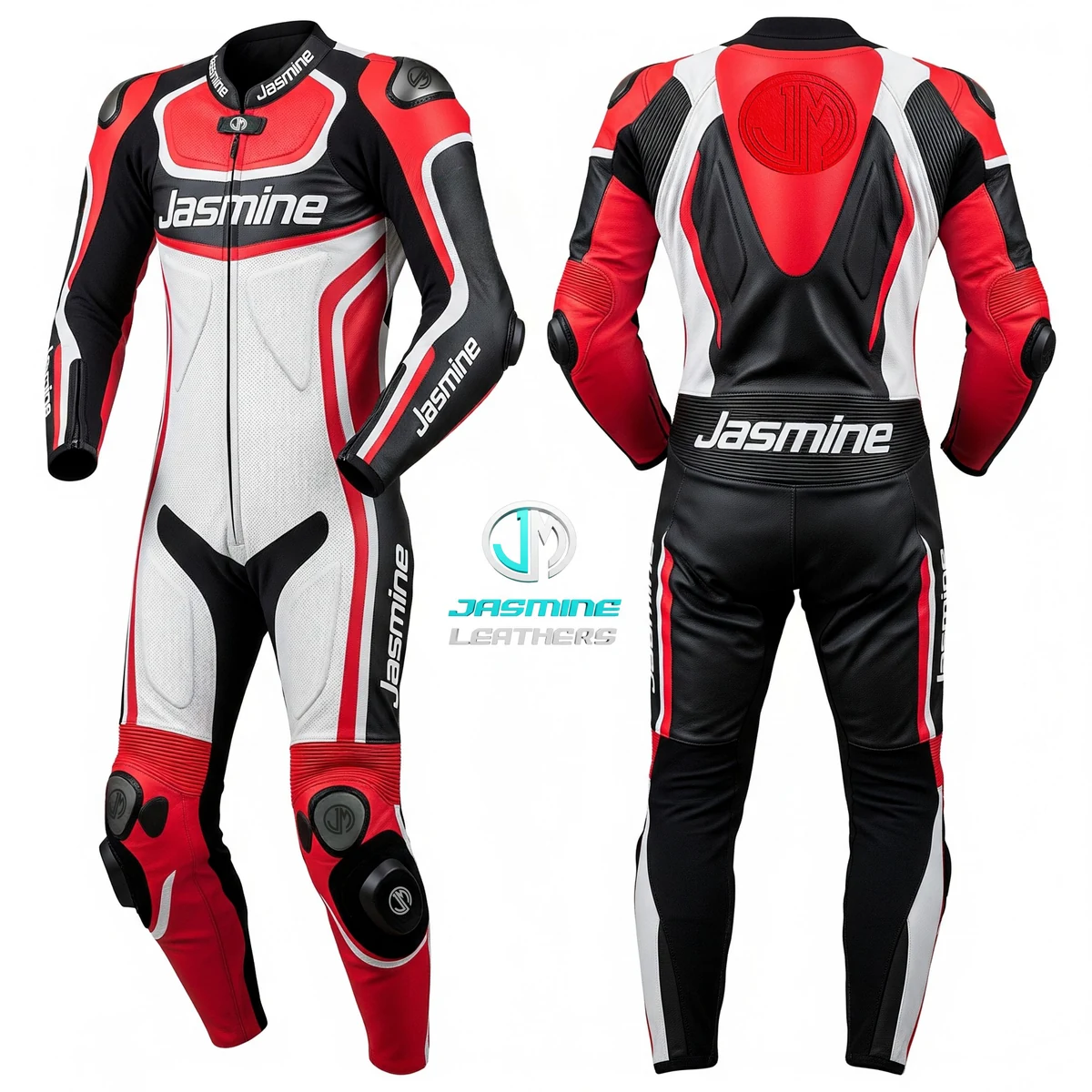 Jasmine Leathers Summit Red Racing Leather Suit — front and back