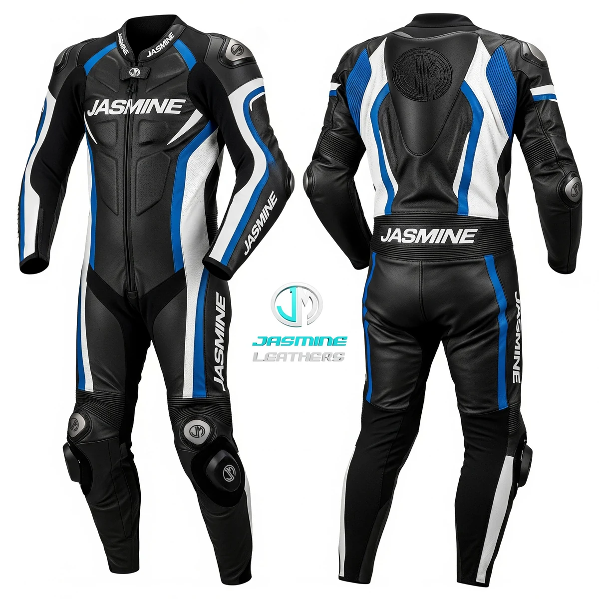 Jasmine Leathers Cobalt Edge Racing Leather Suit — front and back