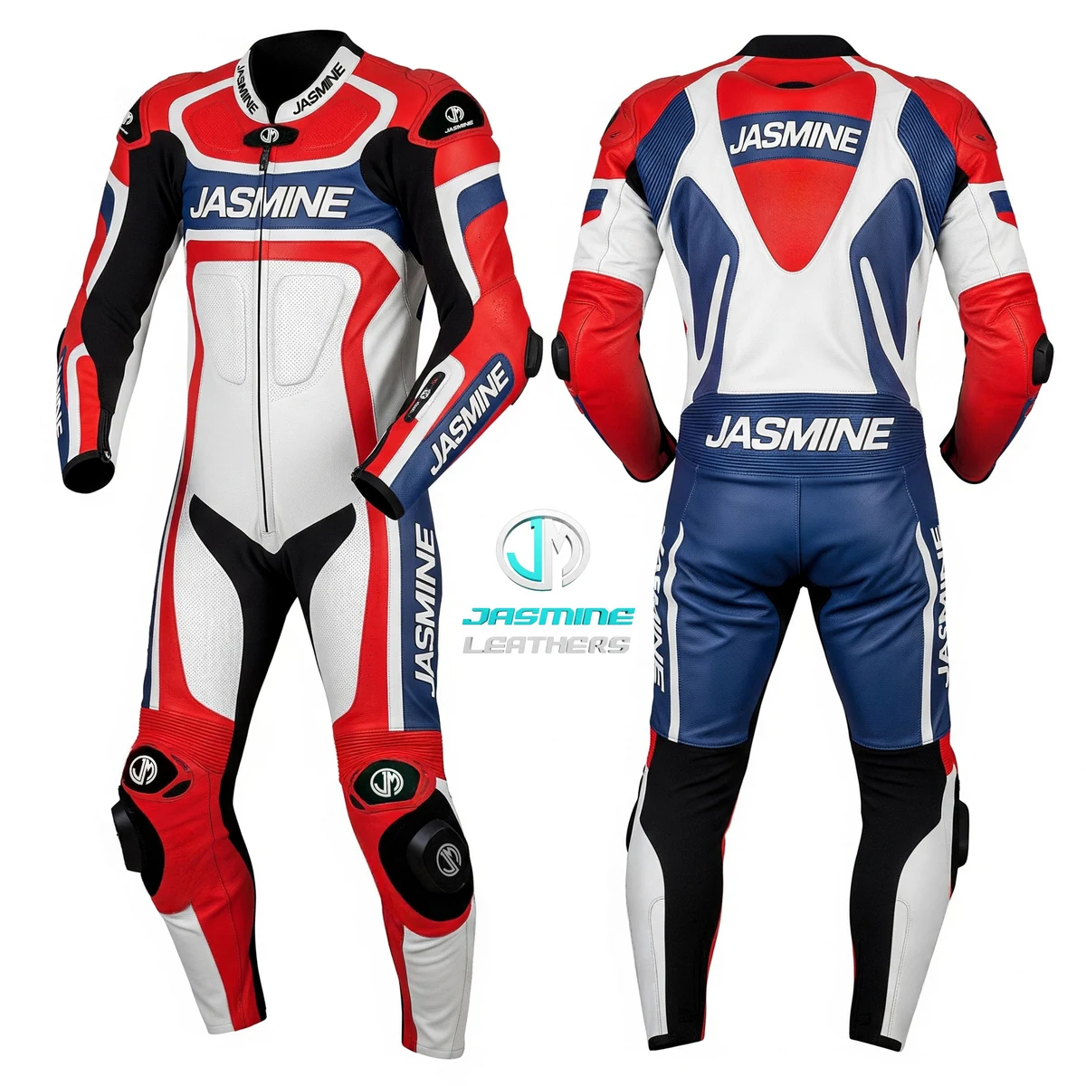 Jasmine Leathers Patriot Racing Leather Suit — front and back