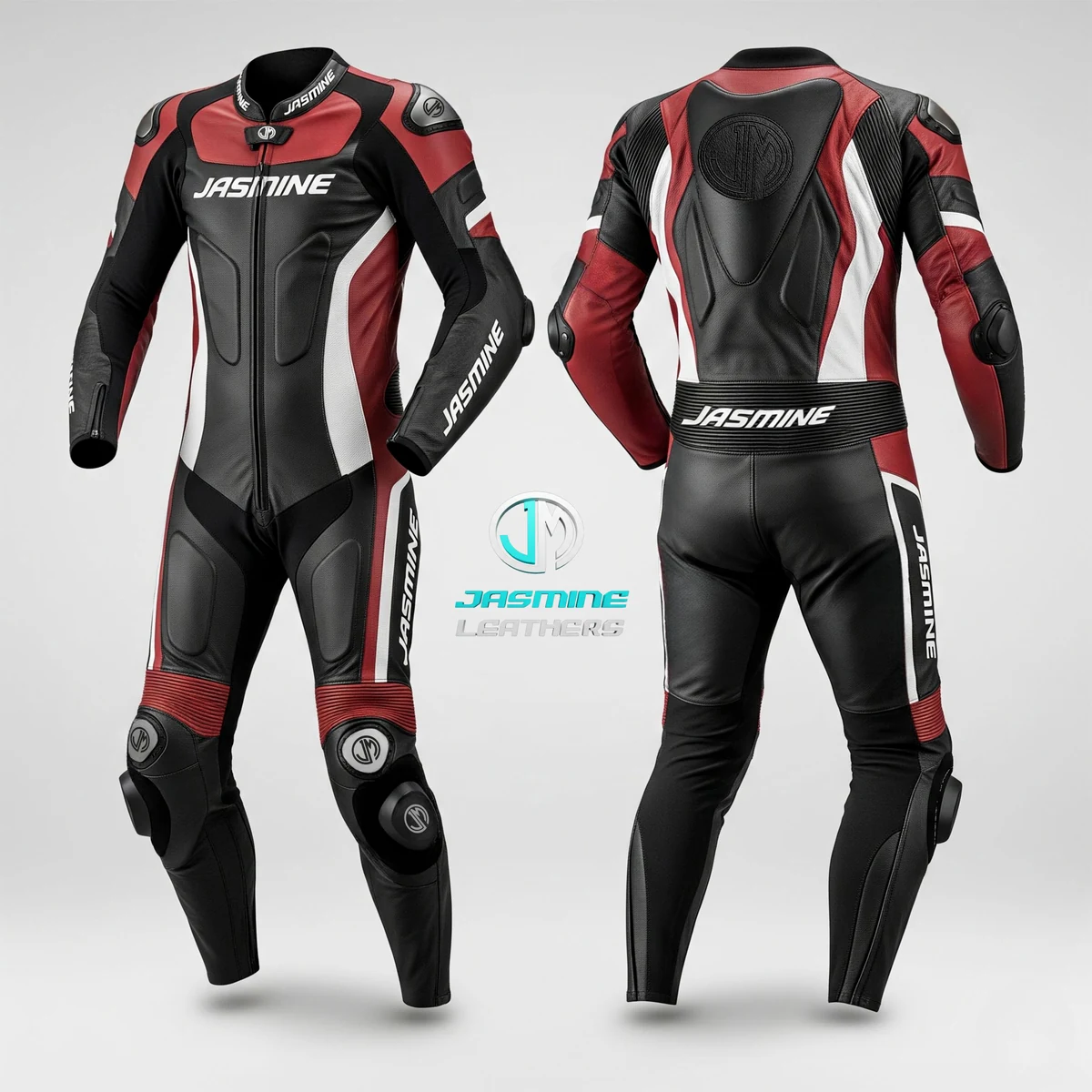 Jasmine Leathers Graphite Ember Racing Leather Suit — front and back