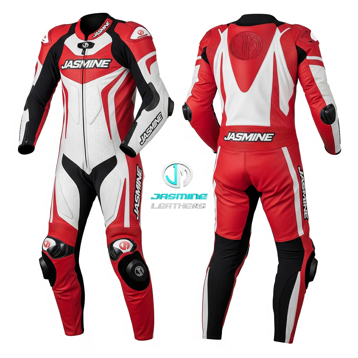 Jasmine Leathers Alpine Red Racing Leather Suit — front and back