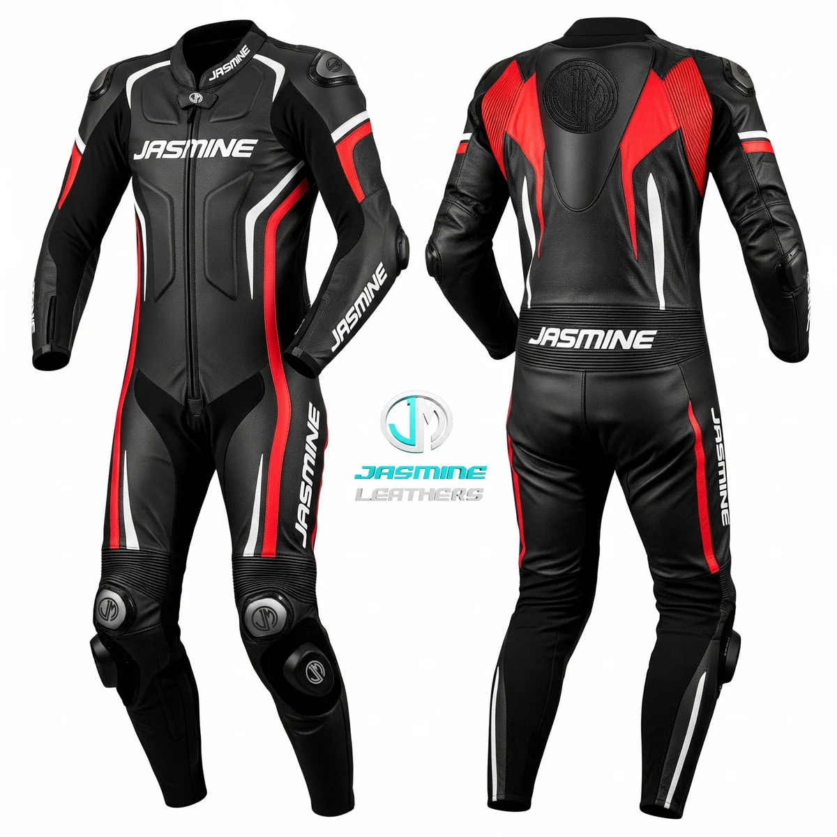 Jasmine Leathers Ember Racing Leather Suit — front and back