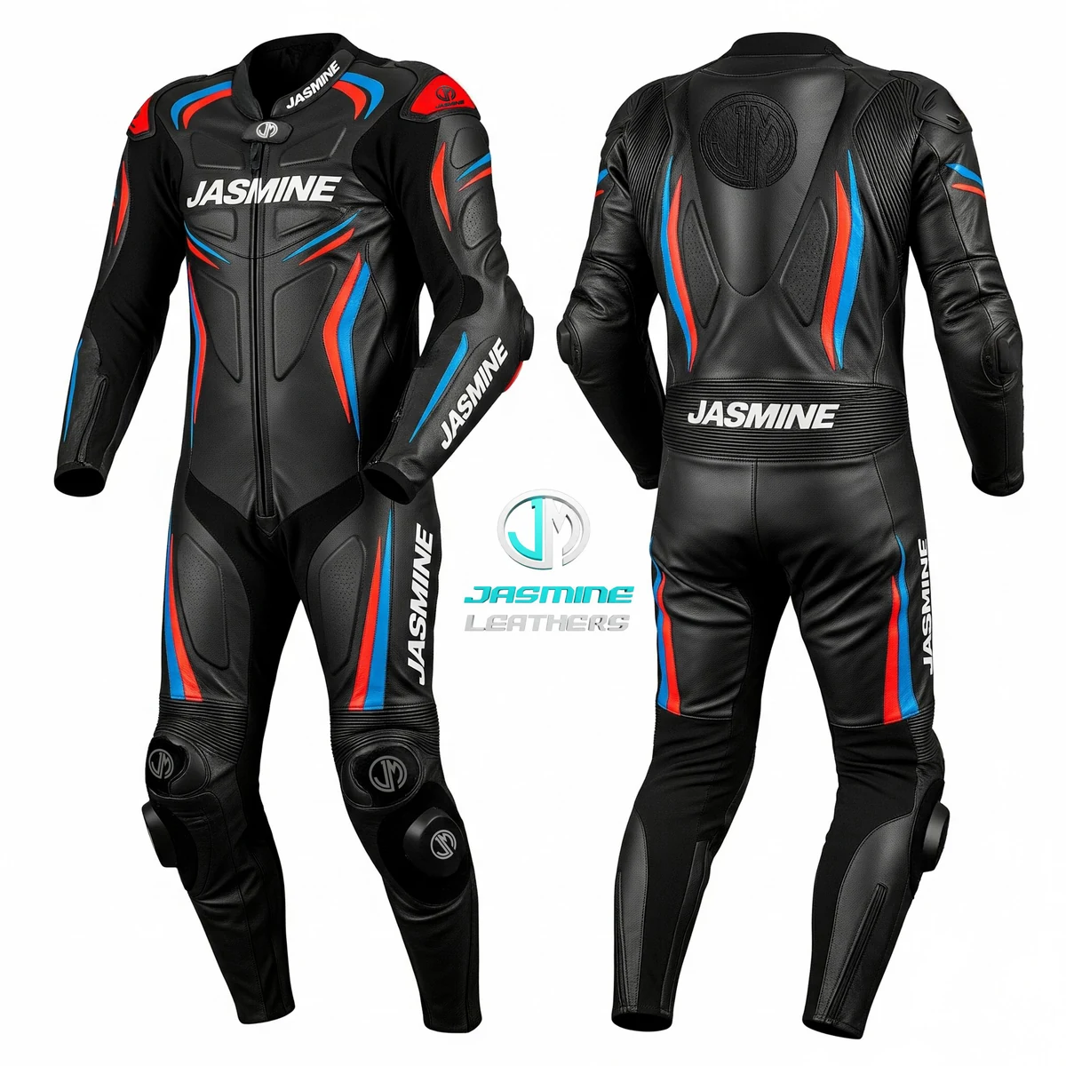 Jasmine Leathers Neon Trace Racing Leather Suit — front and back