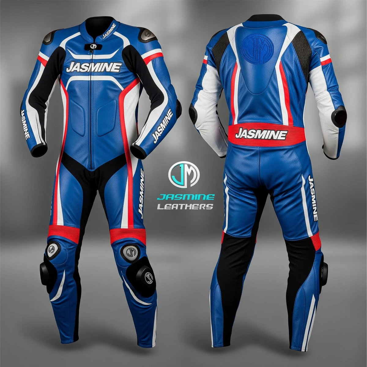 Jasmine Leathers Azure Racing Leather Suit — front and back