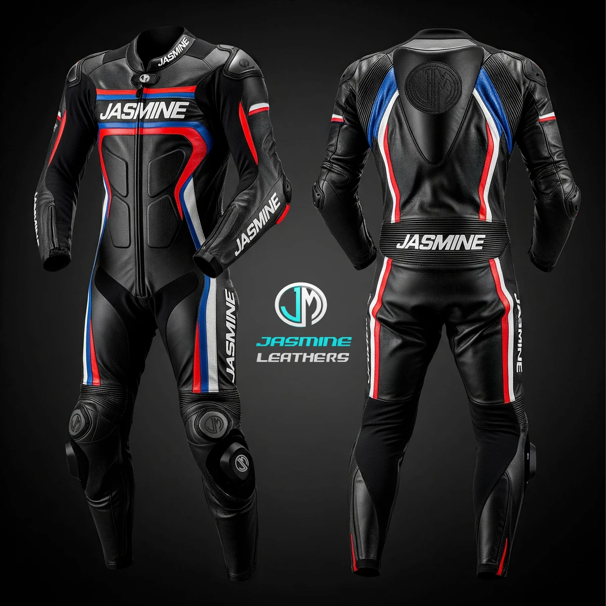 Jasmine Leathers Night Circuit Racing Leather Suit — front and back