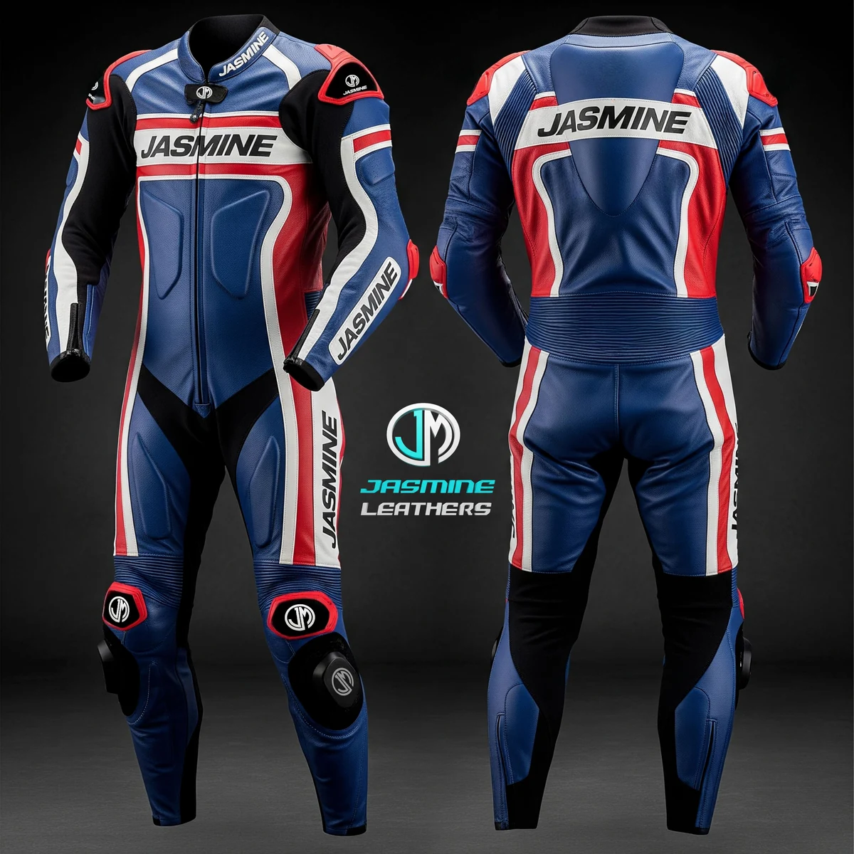 Jasmine Leathers Ocean Sprint Racing Leather Suit — front and back
