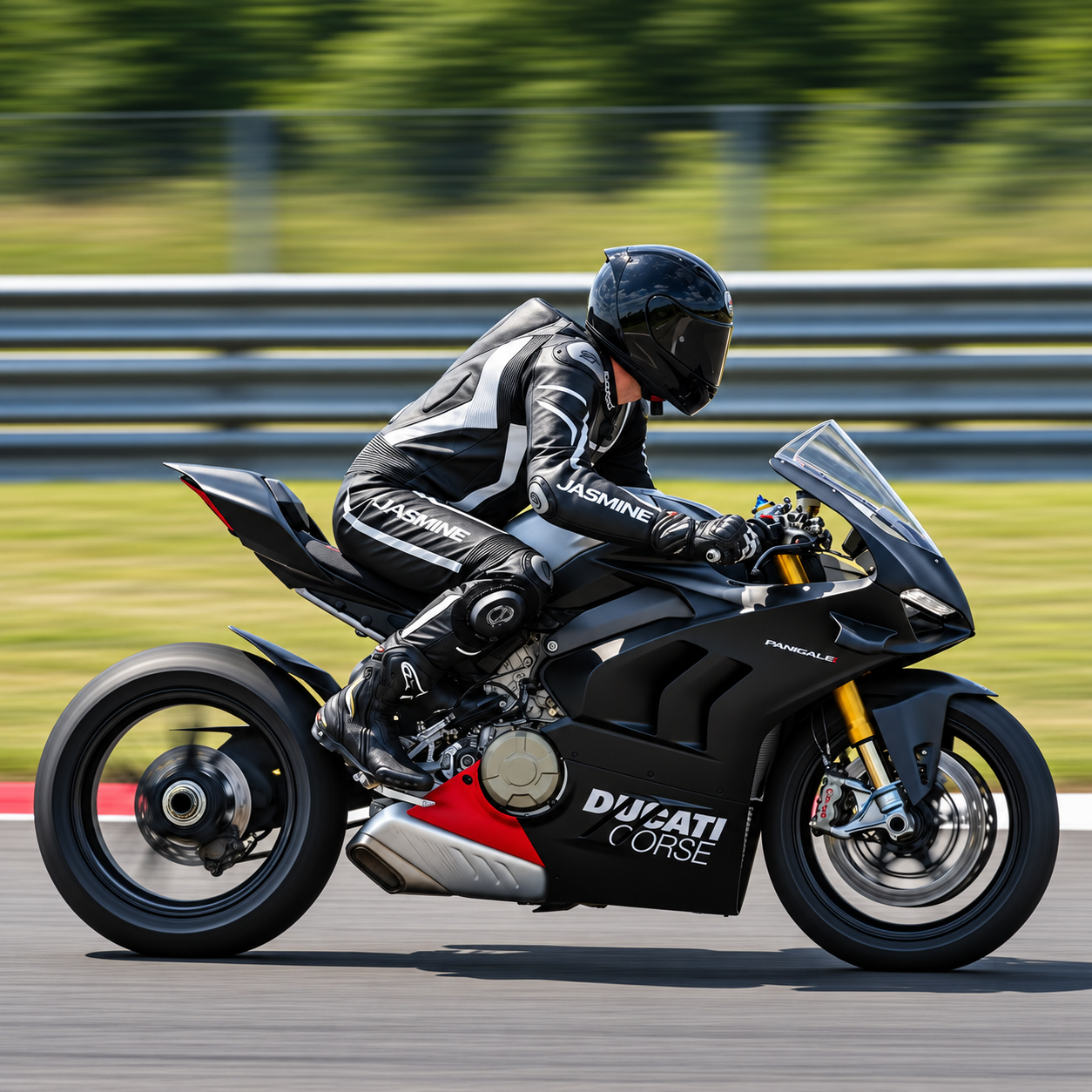 Rider on a black Ducati motorcycle