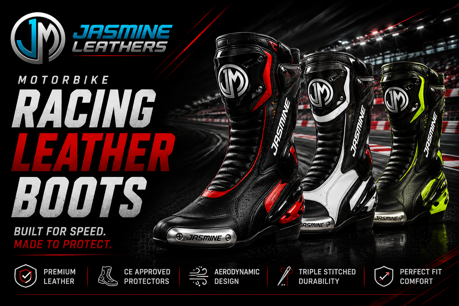 Jasmine Leathers Racing Leather Boots collection